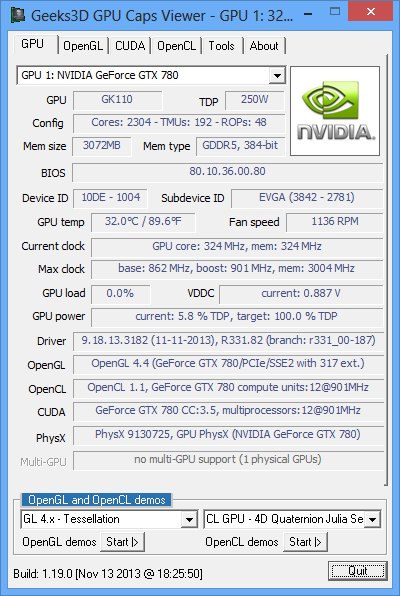 NVIDIA R331.82 WHQL, GPU Caps Viewer, GeForce GTX 780