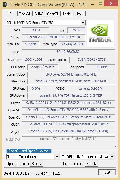 R332.21 + GTX 780 + GPU Caps Viewer