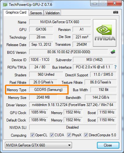 GPU-Z 0.7.6, GeForce GTX 660