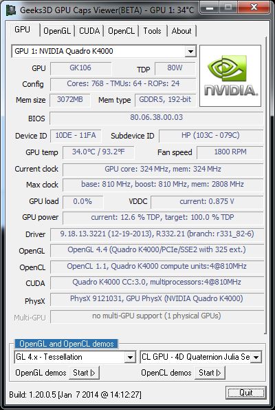 R332.21 + Quadro K4000 + GPU Caps Viewer
