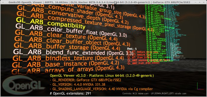 NVIDIA R331.38 under Linux, GLSL Hacker OpenGL Viewer demo