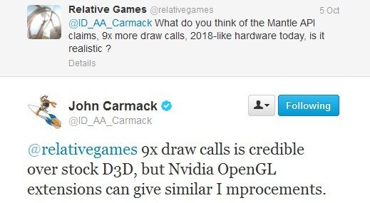 Tweet from Jonh Carmack about OpenGL draw calls