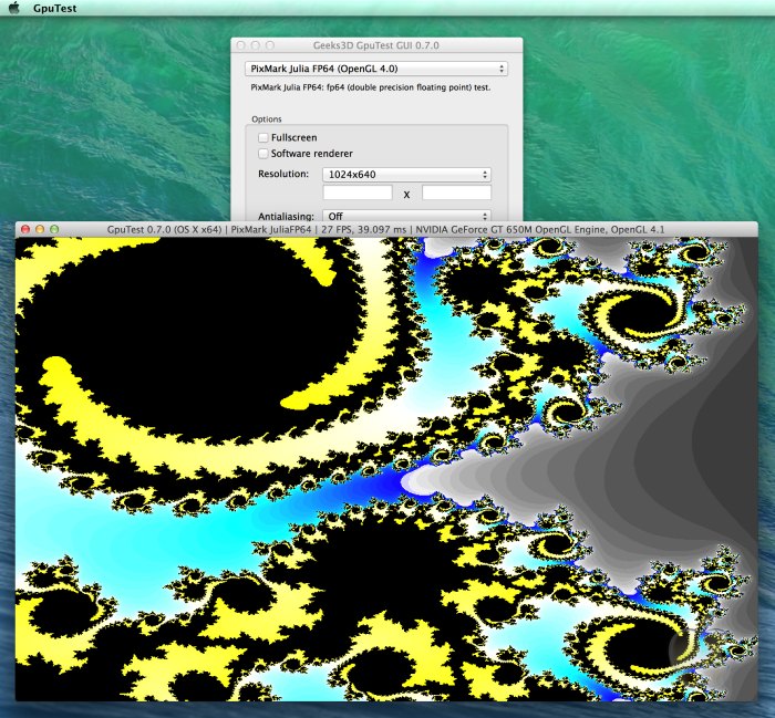 GpuTest 0.7.0, Julia FP64 test - GeForce GT 650M - Mac OS X 10.9