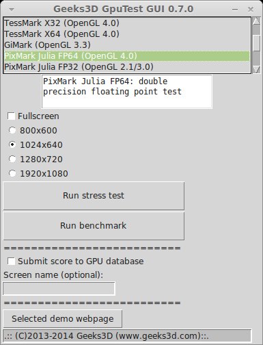 GpuTest 0.7.0, Linux Python/tkinter GUI