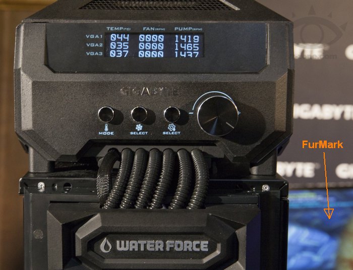 Gigabyte WaterForce GPU cooler - stressed by FurMark
