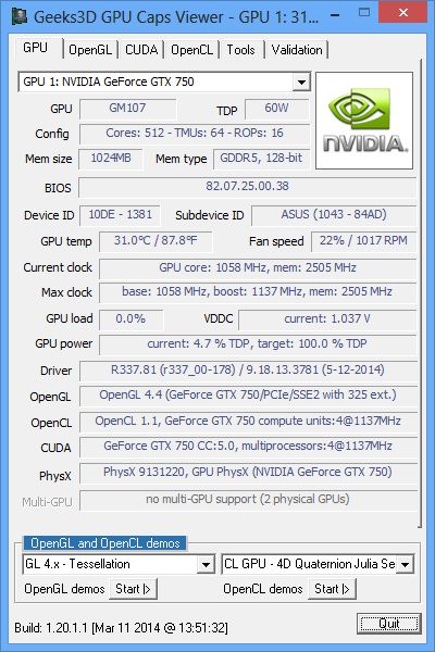 NVIDIA R337.81 + GPU Caps Viewer + GTX 750