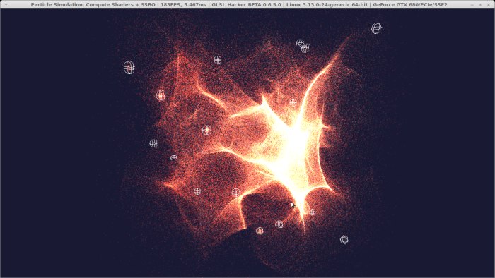 GLSL Hacker - Particle simulation with GPU buffers and OpenGL 4.3 compute shaders under Linux