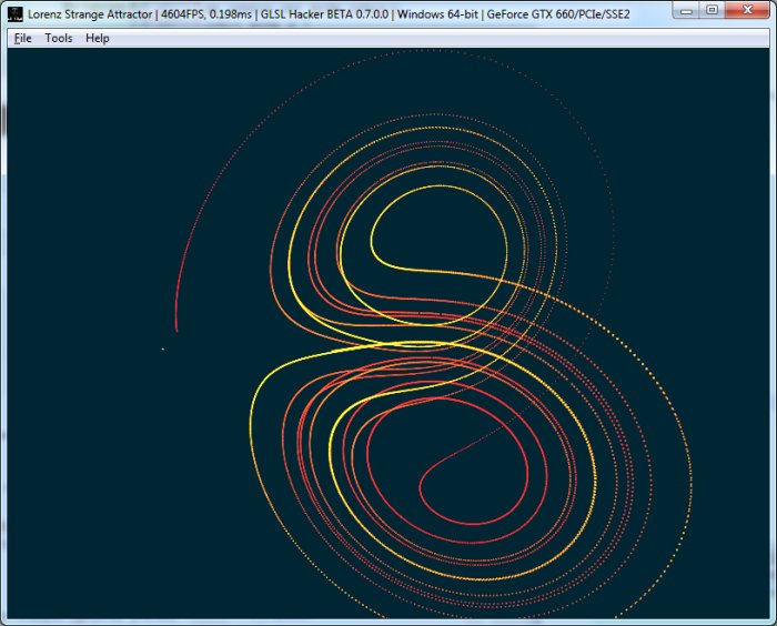 GLSL Hacker - Lorenz attractor - butterfly effect