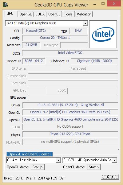 GPU Caps Viewer, Intel HD 4600