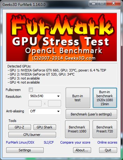 FurMark, main user interface
