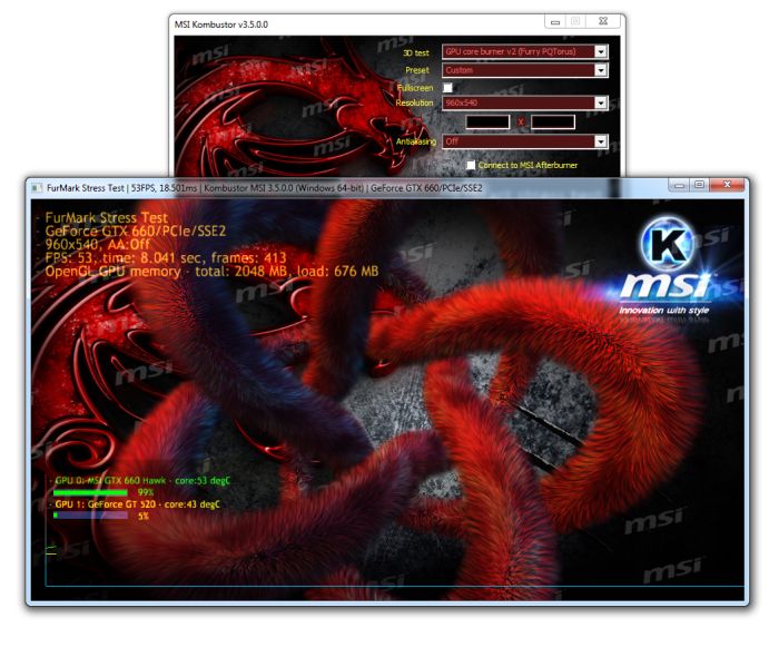 MSI Kombustor, FurMark stress test