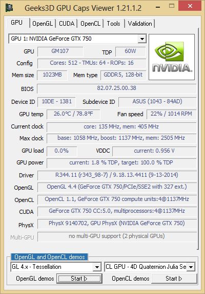NVIDIA GeForce GTX 750, R344.1 - GPU Caps Viewer info