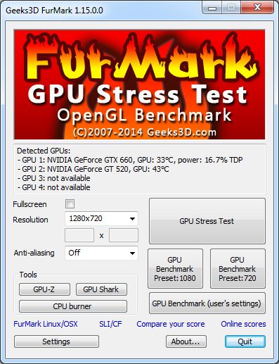FurMark, main user interface