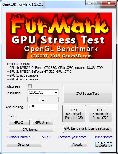 FurMark, main user interface