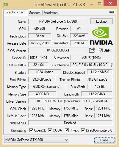 ASUS Strix GTX 960 DirectCU2 OC 4GB - GPU-Z