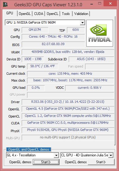 ASUS G551JW gaming notebook - GPU Caps Viewer