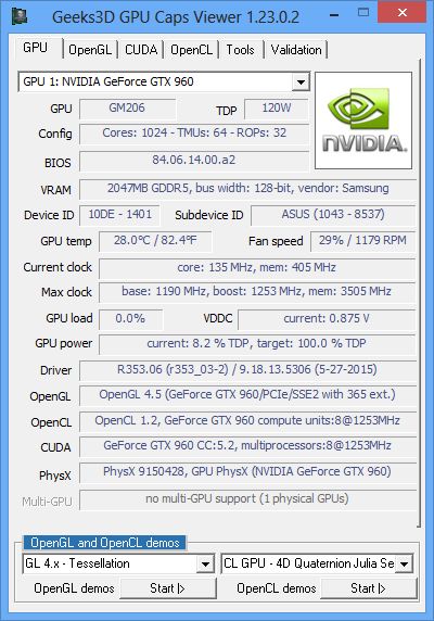 GPU Caps Viewer + R353.06 + GeForce GTX 960