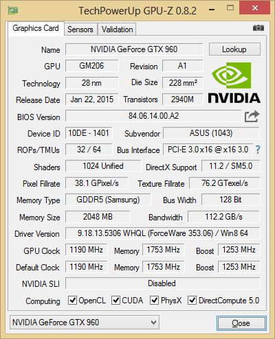 ASUS Turbo GeForce GTX 960 OC 2GB