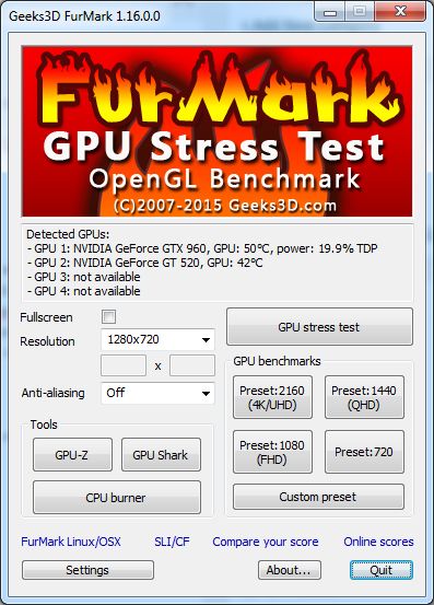 FurMark, main user interface