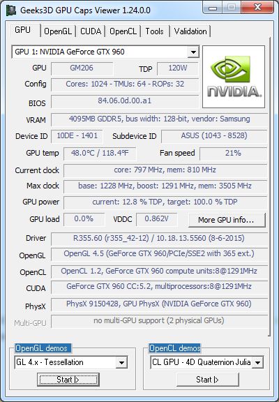 R355.58 + GTX 960 + GPU Caps Viewer
