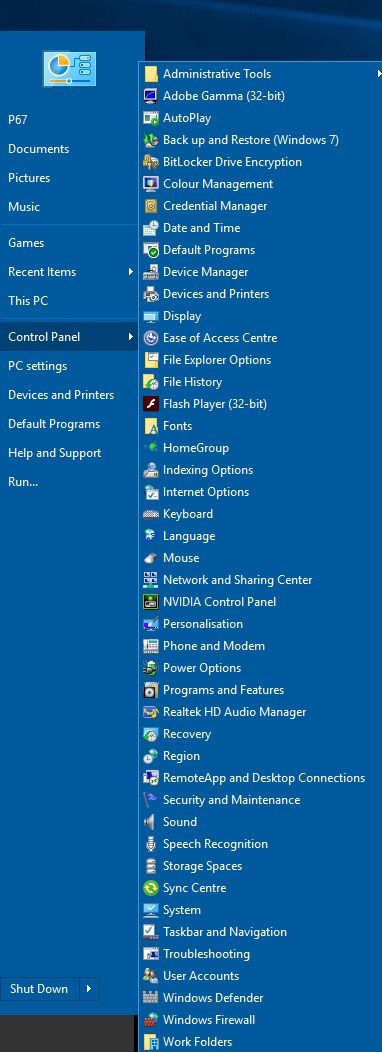 Classic Shell for Windows 10 - Control panel