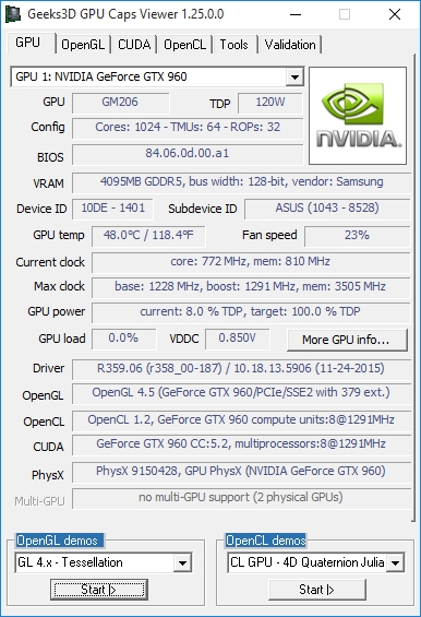 NVIDIA R359.06 WHQL - GPU Caps Viewer - GeForce GTX 960