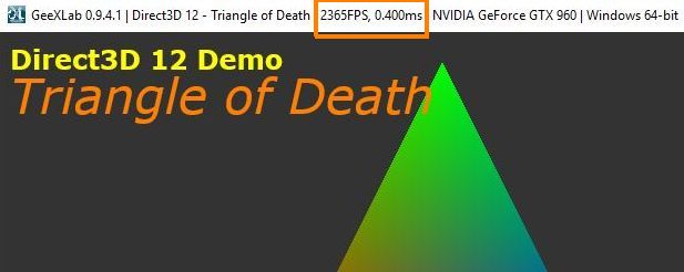 Direct3D 12 triangle + Direct2D text rendered on a GTX 960