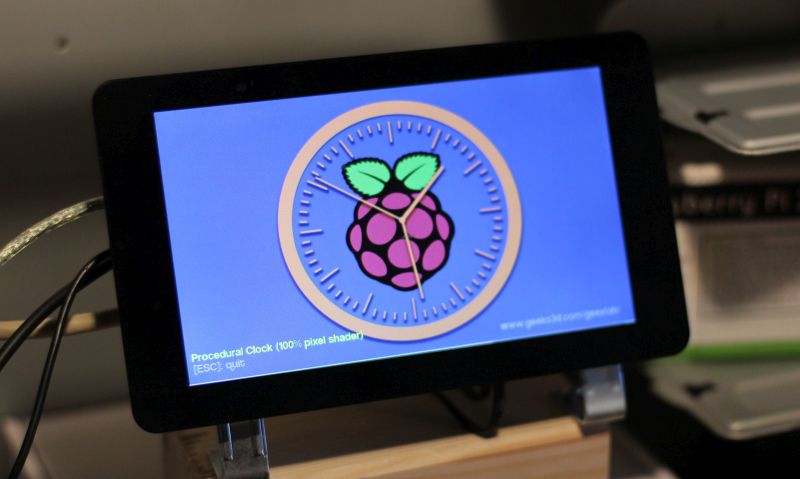 GeeXLab clock demo running on the Raspberry Pi 2 with a 7-inch touchscreen display