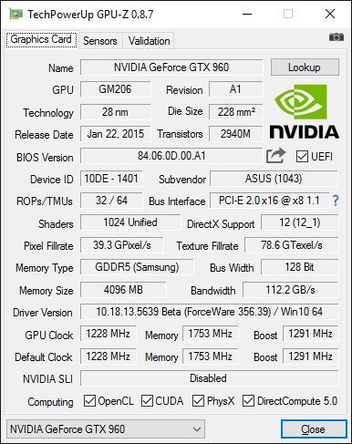 GPU-Z 0.8.7 + GeForce GTX 960