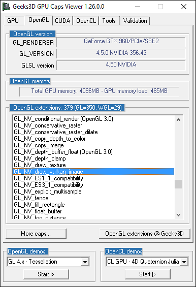 GPU Caps Viewer - OpenGL