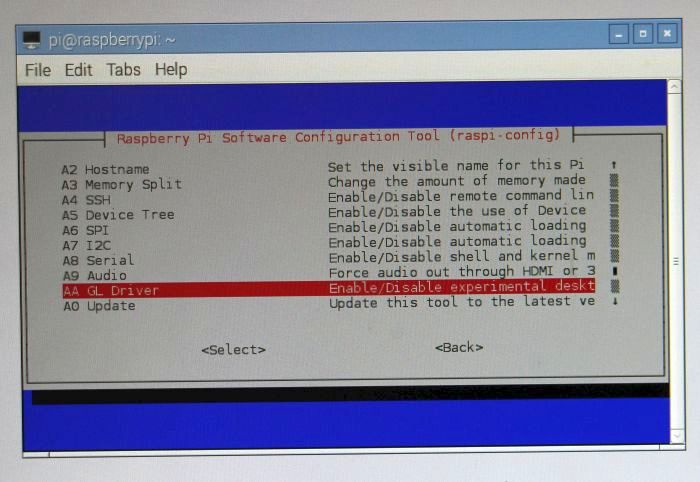 Enabling the GL driver in raspi-config