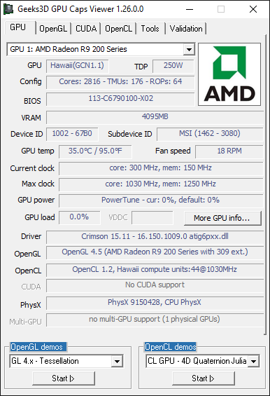 Crimson 16.3 + Radeon R9 290X + GPU Caps Viewer
