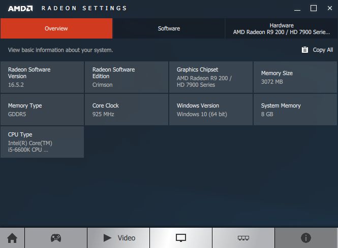 AMD Crimson system information
