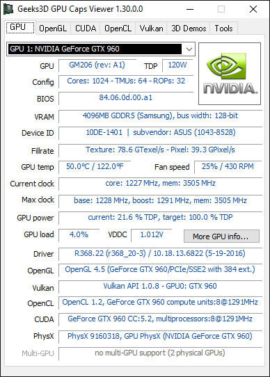 GPU Caps Viewer - GPU panel
