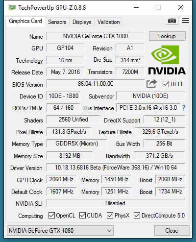 NVIDIA GeForce GTX 1080 - GPU-Z