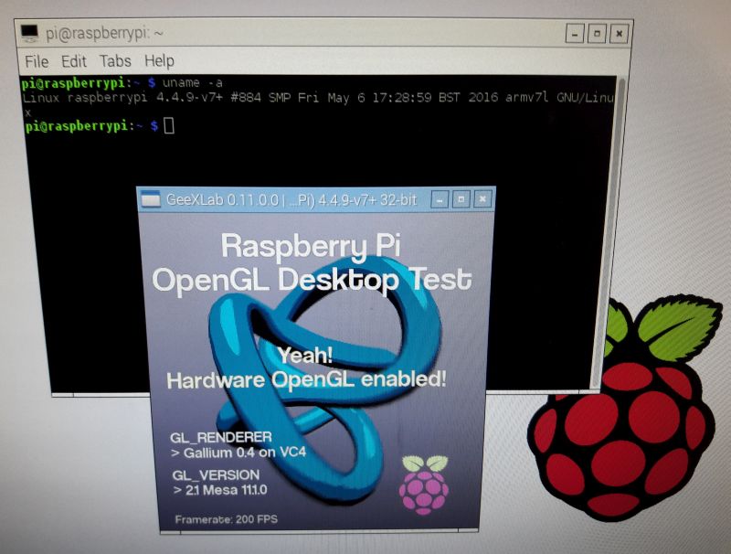 Raspbian May 2016 - GeeXLab OpenGL 2.1 test