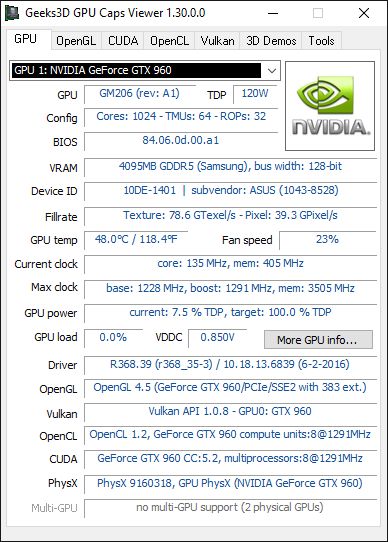 NVIDIA R368.39 WHQL - GPU Caps Viewer