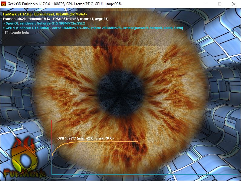 ASUS G752VY - FurMark burn-in test