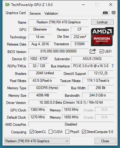 ASUS Radeon RX 470 Strix - GPU-Z