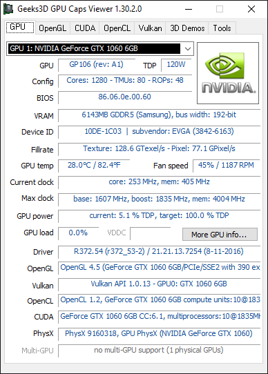 NVIDIA R372.54 + GTX 1060 + GPU Caps Viewer