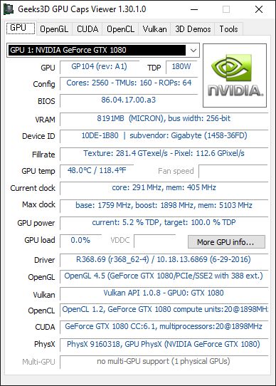 NVIDIA R368.69 - GPU Caps Viewer - GeForce GTX 1080